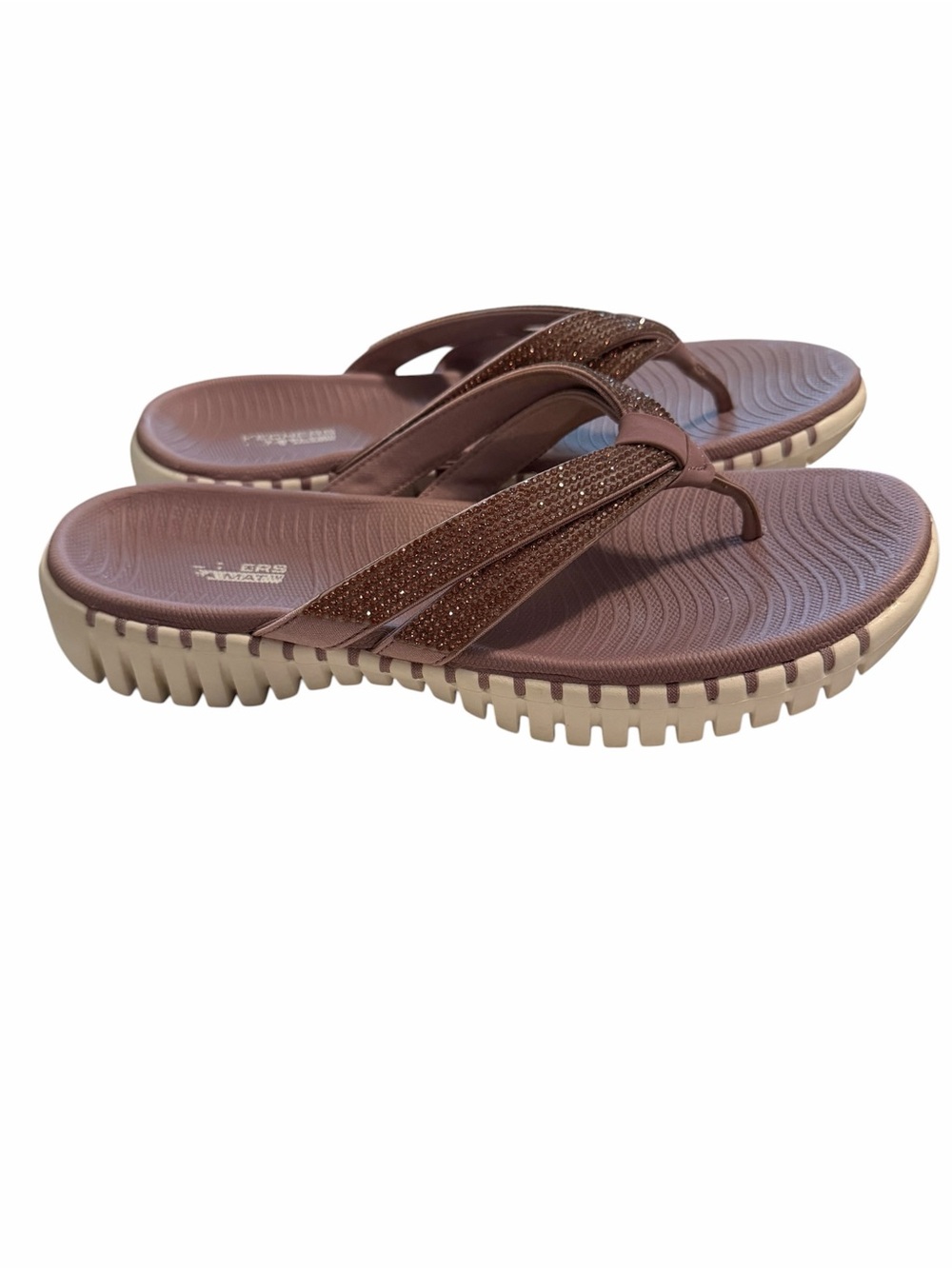 Skechers GOwalk Smart Shimmer Thong Sandals Mauve Pink Size 8 Sparkle Comfort - Picture 1 of 6